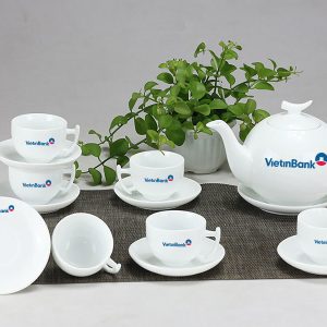 Bộ Ấm Chén In Logo Bát Tràng Dáng Bưởi Đẹp ACLGQBV209
