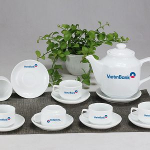 Bộ Ấm Chén In Logo Vuông Cao Bát Tràng ACLGQBV195