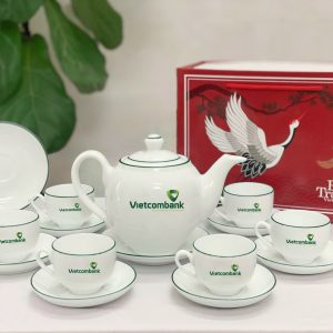 Bộ Ấm Chén In Logo Bát Tràng Dáng ML Xanh Lá Sang Trọng ACLGQBV201