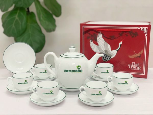 Bộ Ấm Chén In Logo Bát Tràng Dáng ML Xanh Lá Sang Trọng ACLGQBV201