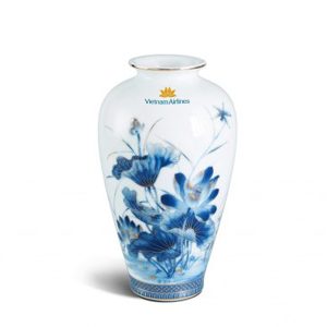 Bình hoa 25 cm -Men Ngọc- Sen Vàng In Logo quà tặng Vietnamairlines HG ý nghĩa BHLGQBV15