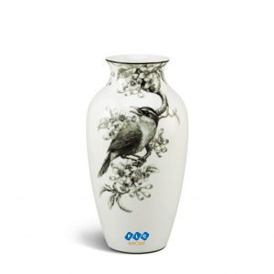 Bình hoa 27 cm – Họa Mi Và Hoa Bưởi – Trắng Đen In Logo quà tặng FLC HG Đẹp BHLGQBV14