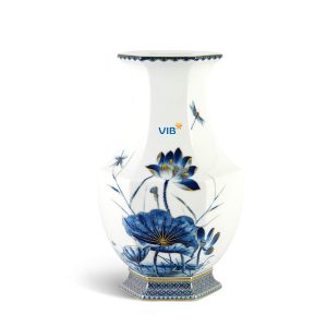 Bình hoa Lộc Phát 28cm Sen vàng nền trắng In Logo quà tặng VIB HG Cao Cấp BHLGQBV4