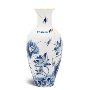 Bình hoa Minh Long quà tặng 40cm – Sen Vàng In Logo quà tặng PG Bank HG Ý Nghĩa BHLGQBV20