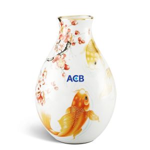 Bình hoa Minh Long quà tặng Vẽ Cá Chép 29cm in log ACB HG Theo Yêu Cầu BHLGQBV23