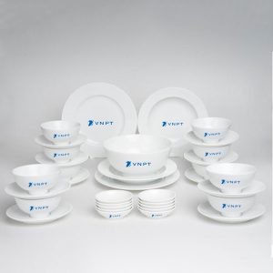 Bộ đồ ăn Minh Long Jasmine Men Trắng 35 sản phẩm In Logo VNPT HG