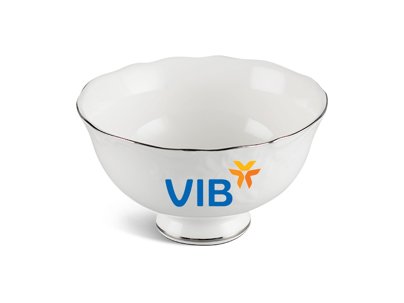Chén Sứ Ăn Cơm Minh Long Đài Các – Chỉ Bạch Kim In Logo VIB HG