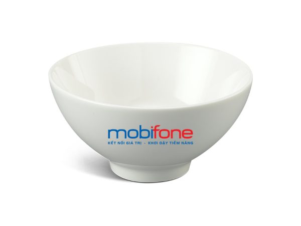 Chén Sứ Ăn Cơm Minh Long Daisy IFP – Trắng Ngà In Logo Mobifone HG