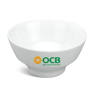 Chén Sứ Ăn Cơm Minh Long Loa Kèn – Trắng In Logo OCB Bank HG