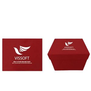 Hộp Xi Đỏ Đô Lót Vải Lụa In Logo VISSOFT Sang Trọng - HXĐ11