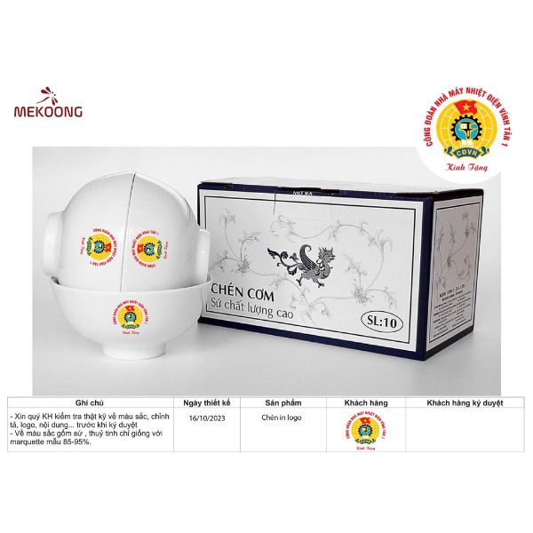 Hình ảnh thực tế về mẫu sản phẩm Bộ Chén Sứ Ăn Cơm Minh Long Jasmine Trắng Trơn In Logo Công Đoàn Nhà Máy Nhiệt Điện 1 CSILGML27