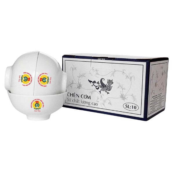Giới thiệu về mẫu sản phẩm Bộ Chén Sứ Ăn Cơm Minh Long Jasmine Trắng Trơn In Logo Công Đoàn Nhà Máy Nhiệt Điện 1 CSILGML27