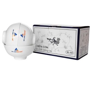 Bộ Chén Sứ Ăn Cơm Minh Long Trắng Cao Cấp In Logo Đất Xanh Miền Nam