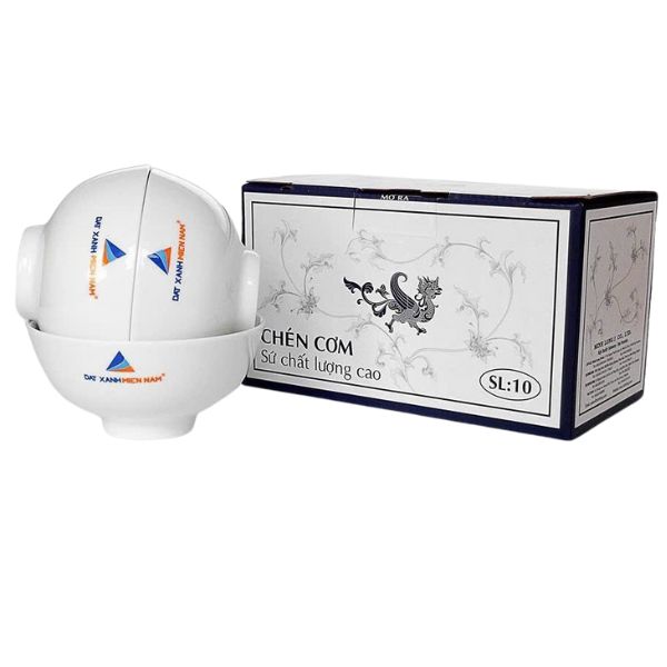 Giới thiệu về mẫu sản phẩm Bộ Chén Sứ Ăn Cơm Minh Long Trắng Cao Cấp In Logo Đất Xanh Miền Nam Bộ Chén Sứ Ăn Cơm Minh Long Trắng Cao Cấp In Logo Đất Xanh Miền Nam CSILGML28