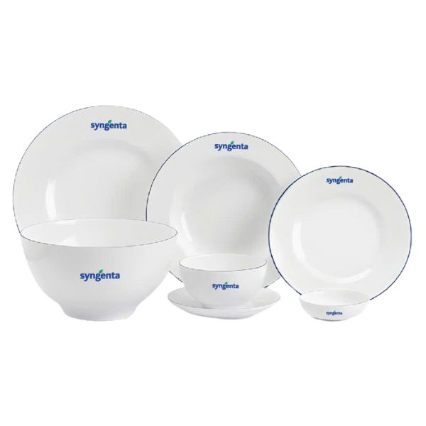 Bộ Đồ Ăn Minh Long Camellia Chỉ Xanh Dương Bộ 25 Sản Phẩm In Logo Syngenta