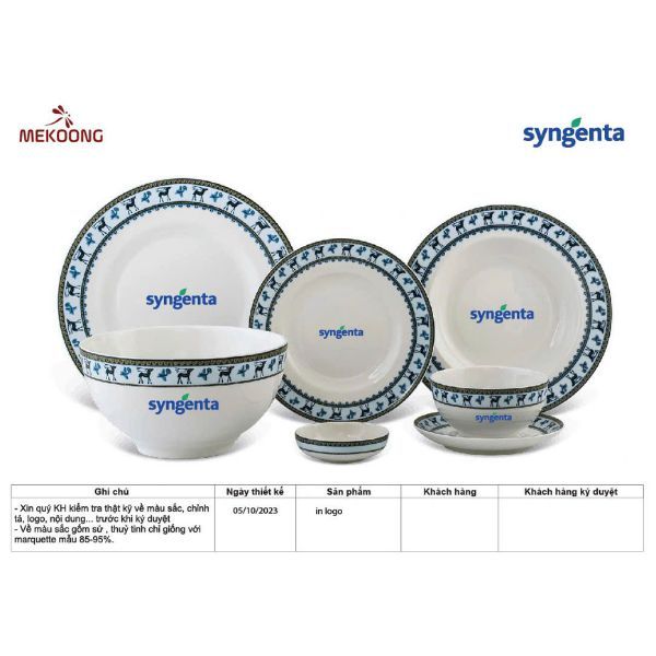 Bộ Đồ Ăn Minh Long Camellia Lộc Lạc Bộ 23 Sản Phẩm In Logo Syngenta