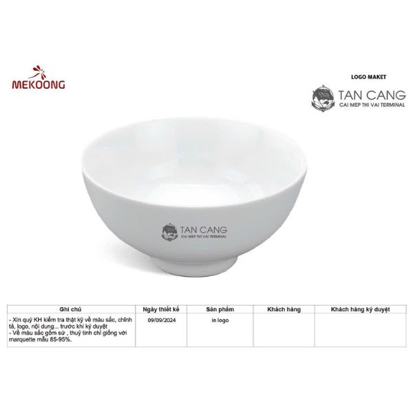Hình Ảnh Thực Tế Về Mẫu Sản Phẩm Chén Sứ Ăn Cơm Minh Long Trắng Cao Cấp, Sang Trọng In Logo Tân Cảng CSILGML26
