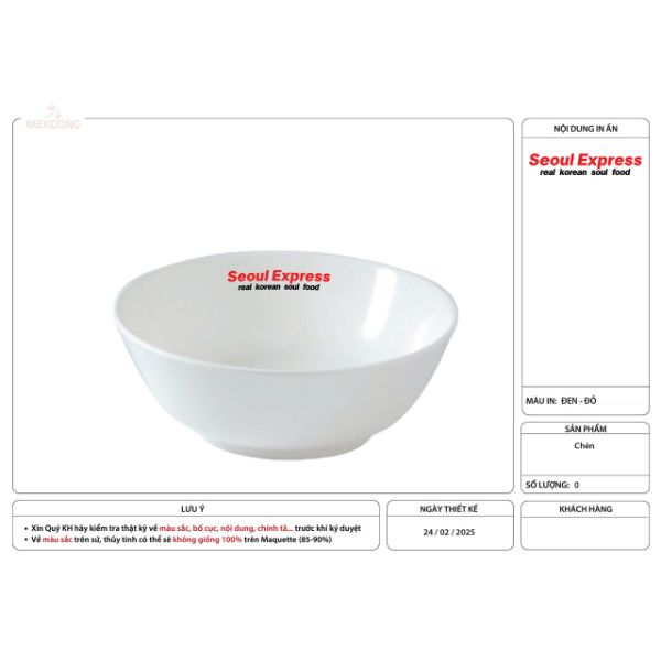 Hình ảnh thực tế về mẫu sản phẩm Chén Sứ Ăn Suop Minh Long Men Trắng Cao Cấp In Logo Seoul Express CSILGML24