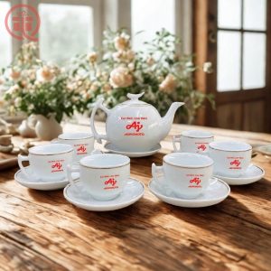 Ấm Chén In Logo Ajinomoto Quà Tặng Bát Tràng - Minh Nguyêt ACILGBT117