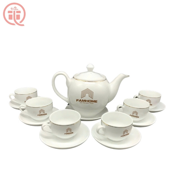 Giới Thiệu Về Mẫu Sản Phẩm Ấm Chén In Logo FAMHOME Quà Tặng Bát Tràng Dáng Bưởi Chỉ Vàng ACILGBT85 Ấm Chén In Logo FAMHOME Quà Tặng Bát Tràng Dáng Bưởi Chỉ Vàng ACILGBT85