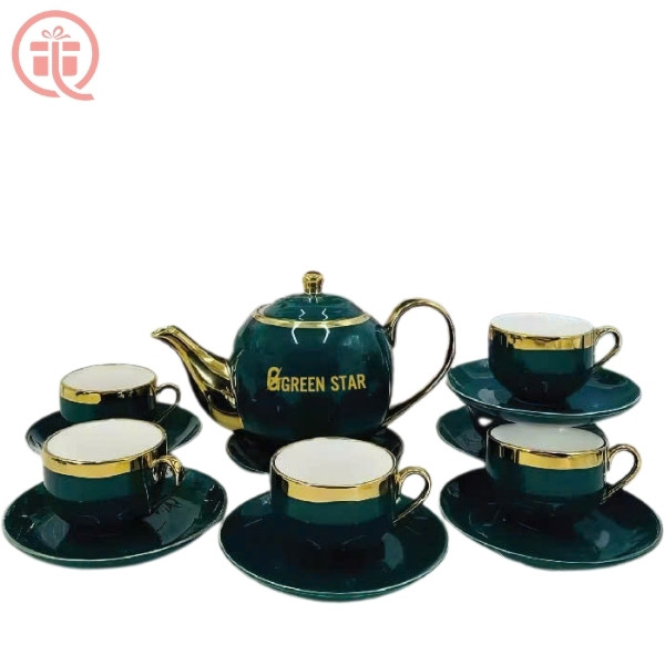 Mô Tả Về Sản Phẩm Ấm Chén In Logo Green Star Quà Tặng OEM Xanh Ngọc Viền Vàng ACILGOEM98 Ấm Chén In Logo Green Star Quà Tặng OEM Xanh Ngọc Viền Vàng ACILGOEM98
