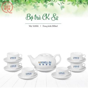 Ắm Chén In Logo Henglin Quà Tặng CK S2 Bát Tràng ACILGBT109