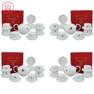 Ắm Chén In Logo Nội Thất CVG Quà Tặng Bát Tràng Bưởi Lửa ACILGBT89