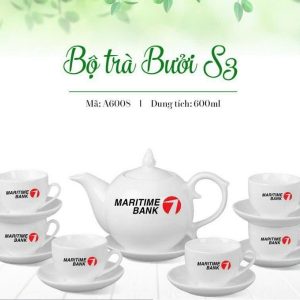 Ắm Chén In Logo Quà Tặng Bát Tràng - Bộ Trà Bưởi S3 ACILGBT105