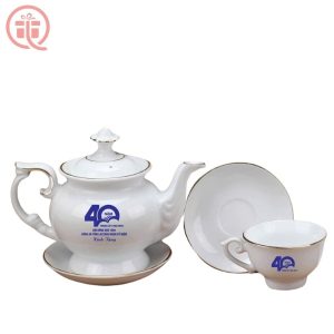 Ắm Chén In Logo Quà Tặng Bát Tràng Các Đài Các Chỉ Bạch Kim ACILGBT101