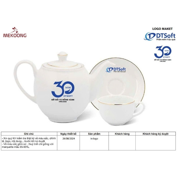 Hình Ảnh Thực Tế Về Mẫu Sản Phẩm Ấm Chén In Logo Quà Tặng Ming Long Trắng Camellia Chỉ Vàng Đẹp ACILGML79