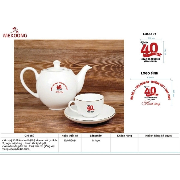 Hình Ảnh Thực Tế Về Mẫu Sản Phẩm Ấm Chén In Logo Quà Tặng Ming Long Trắng Camellia Chỉ Vàng Đẹp ACILGML79