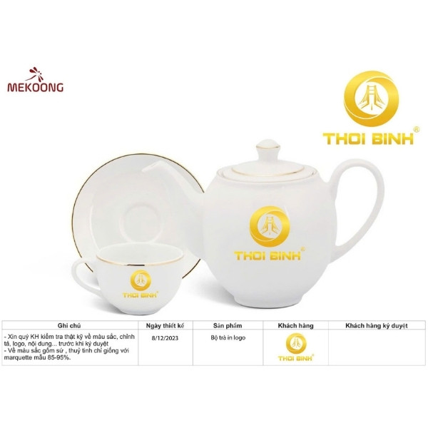Hình Ảnh Thực Tế Về Mẫu Sản Phẩm Ấm Chén In Logo Quà Tặng Ming Long Trắng Camellia Chỉ Vàng Đẹp ACILGML79