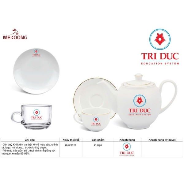 Đặt In Sản Phẩm Quà Tặng In Logo Uy Tín Giá Rẻ Tại TP.HCM Ấm Chén In Logo Quà Tặng Ming Long Trắng Camellia Chỉ Vàng Đẹp ACILGML79