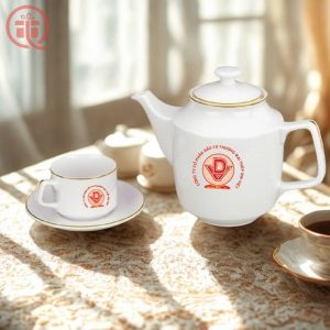 Ấm Chén In Logo Quà Tặng Minh Long Jasmine Chỉ Vàng ACILGML94