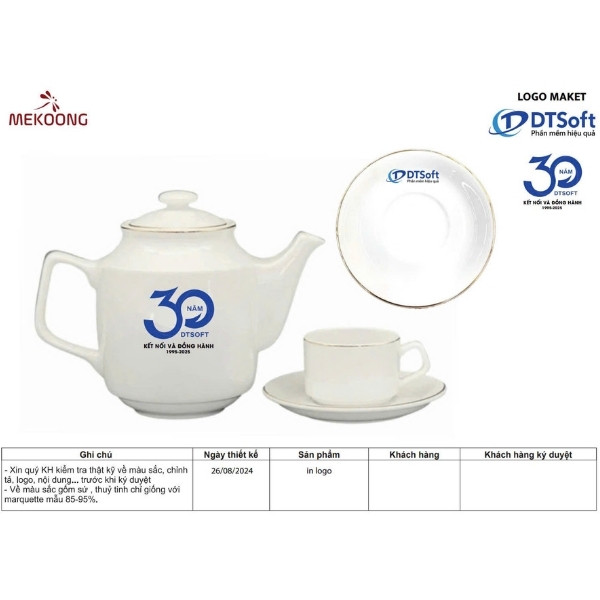 Hình Ảnh Thực Tế Về Mẫu Sản Phẩm Ấm Chén In Logo Quà Tặng Minh Long Jasmine Chỉ Vàng ACILGML94