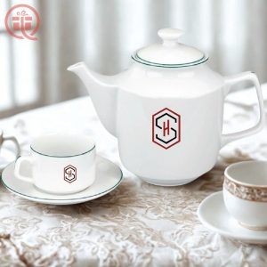 Ắm Chén In Logo Quà Tặng Minh Long Jasmine Chỉ Xanh ACILGML97