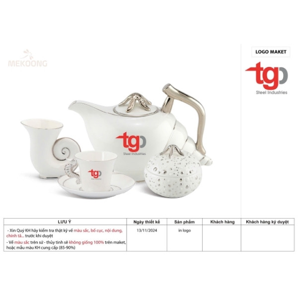 Hình Ảnh Thực Tế Về Mẫu Sản Phẩm Ắm Chén In Logo Quà Tặng Minh Long Ngọc Biển IFP – Chỉ Bạch Kim ACILGML84