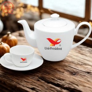 Ắm Chén In Logo Quà Tặng Uni-President Minh Long DaisyTrắng Trơn Đẹp ACILGML116