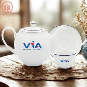 Ấm Chén In Logo VIA Quà Tặng Minh Long - Camellia Chỉ Xanh Đẹp ACILGML67
