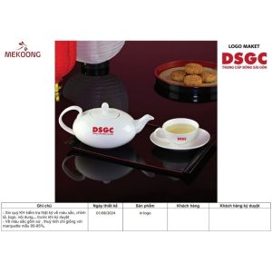 Bộ Ấm Chén In Logo DSGC Quà Tặng Minh Long Anna Dáng Elip Trắng ACILGML99