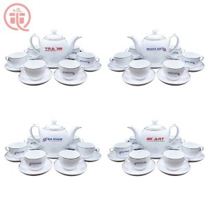 Bộ Ấm Chén In Logo Gia Khang Quà Tặng Bát Tràng Cao Cấp ACILGBT68
