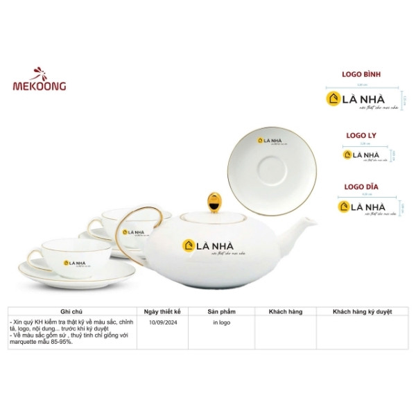 Hình Ảnh Sản Phẩm Bộ Ấm Chén In Logo Là Nhà Quà Tặng Minh Long Dáng Elip Anna Chỉ Vàng ACILGML95