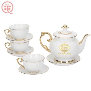 Bộ Ấm Chén In Logo Quà Tặng Minh Long Cát Đài Chỉ Vàng ACILGBT107