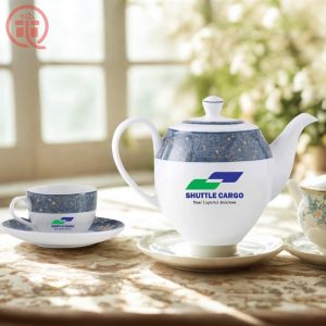 Bộ Ấm Chén In Logo Shuttle Cargo Quà Tặng Minh Long - Nắp Camellia - Diệp Lục ACILGML72