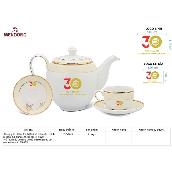 Quà Tặng In Logo - Dịch vụ in logo ly thủy tinh giá rẻ, uy tín Bộ Ấm Trà In Logo Đại Hội Quà Tặng Minh Long Viền Chỉ Vàng ACILGML87