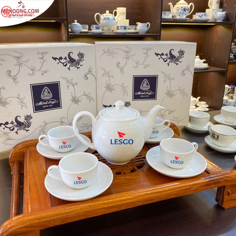 Bộ Ấm Chén Minh Long In Logo Tổng hợp mẫu quà tặng bất động sản doanh nghiệp ý nghĩa