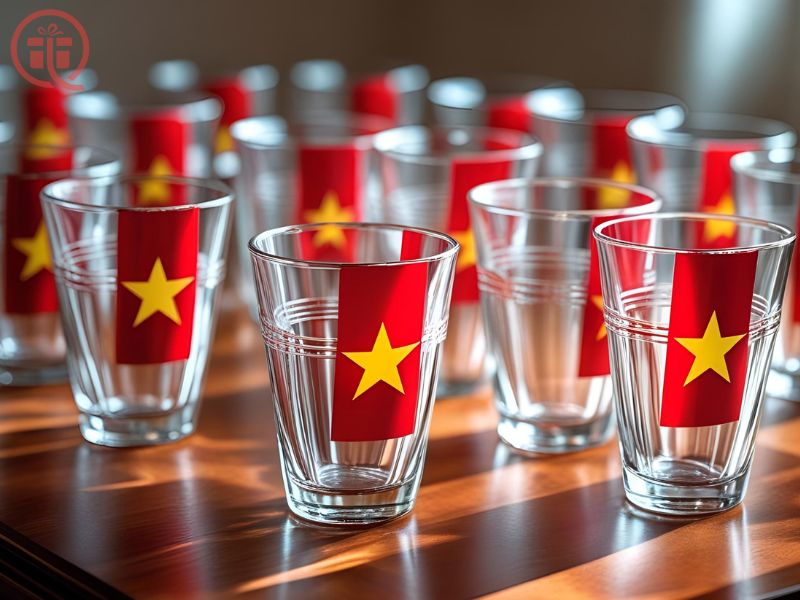 Bộ ly thủy tinh in logo, khắc hình cờ đỏ sao vàng Danh sách 35+ quà tặng quốc khánh 2/9 ý nghĩa, ấn tượng