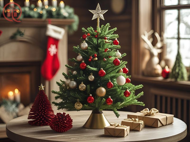 Cây thông mini để bàn kèm phụ kiện trang trí