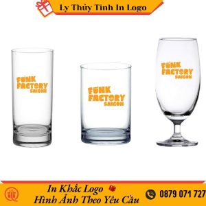 Bộ ly thủy tinh in logo Funk Factory Saigon sang trọng LTTIl48