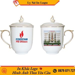 Ca trà Minh Long Mẫu Đơn Trắng Chỉ Vàng In Logo Cao Cấp LSMLILG26